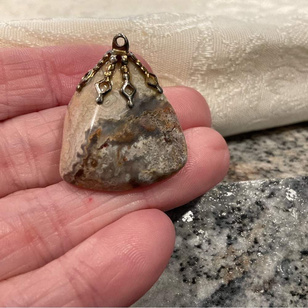 Crazy Lace Agate Pendant Vintage made 1970s
